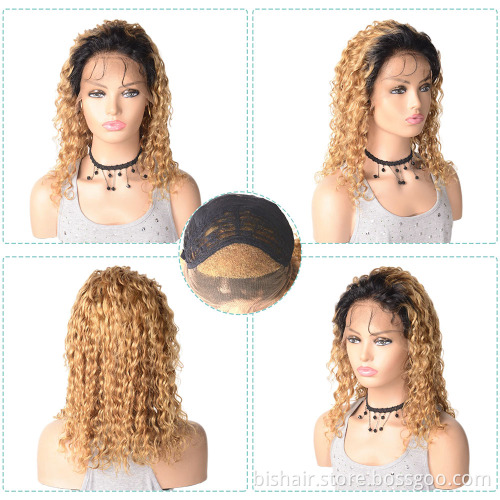 Hot sale Colored Blonde Curly 13X4 Lace Front Wigs Pre Plucked 150% Brazilian Human Hair Wigs Remy Curly Hair For Women